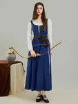 USA Stock DAIZBELLA Women Medieval Renaissance Dress Retro Viking Fake Two Piece Dress with Wasit Bag Cosplay Costume