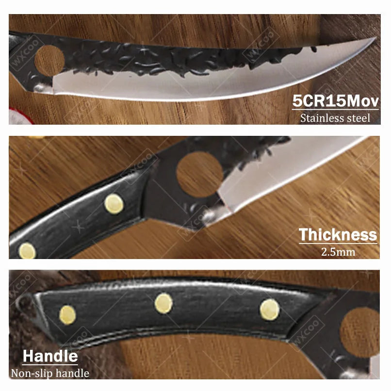 2Pcs Kitchen Chef Knife Hand Forged Stainless Steel Mini Multipurpose Boning Slicing Knife with Laser Damascus Pattern Perfect