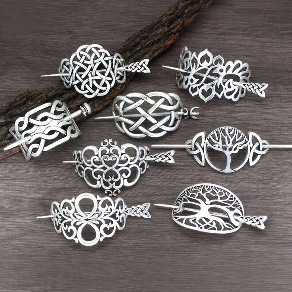8PCS Hair Clips, Viking Celtic Hair Sticks, Celtic Knot Hairpin, Retro Silver Vintage Metal Hair Barrette, Viking Jewelry Clip