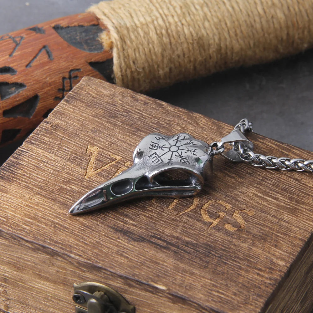 Men Retro Crow Viking Pirate Pendant Necklace Stainless Steel Raven Neck Chain For Male Men's Berserk Rune Cool Fashion Jewelry