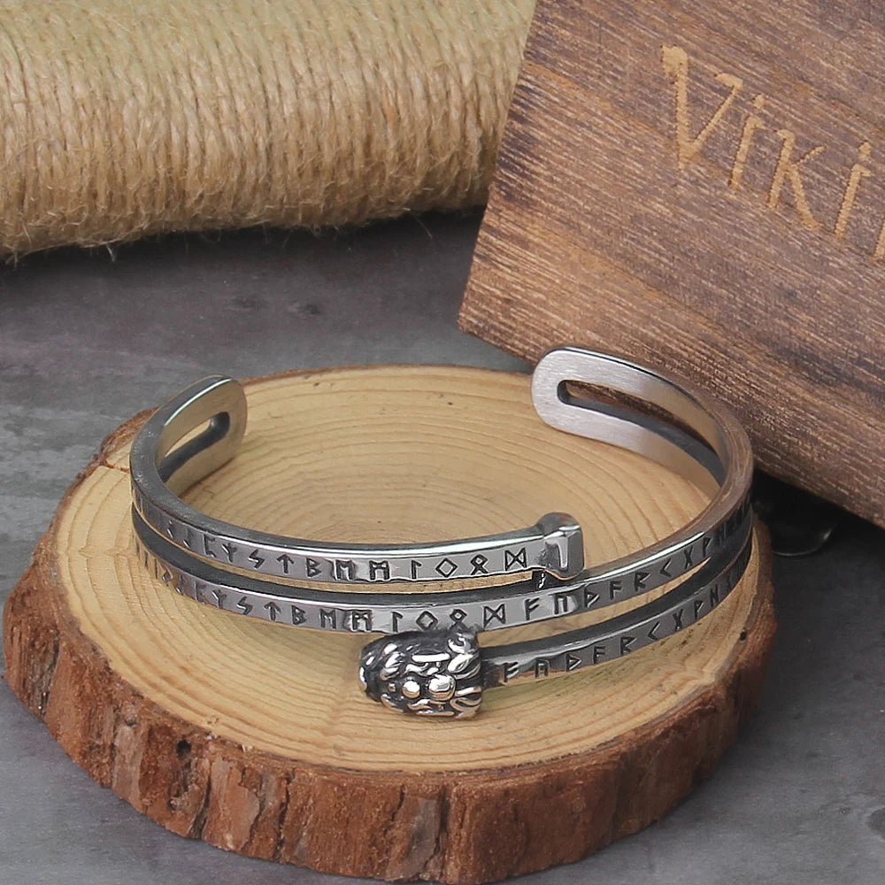 Nordic viking rune Dragon bracelet bangle adjust amulet cuff bangle with valknut stainless steel quality men jewelry with box
