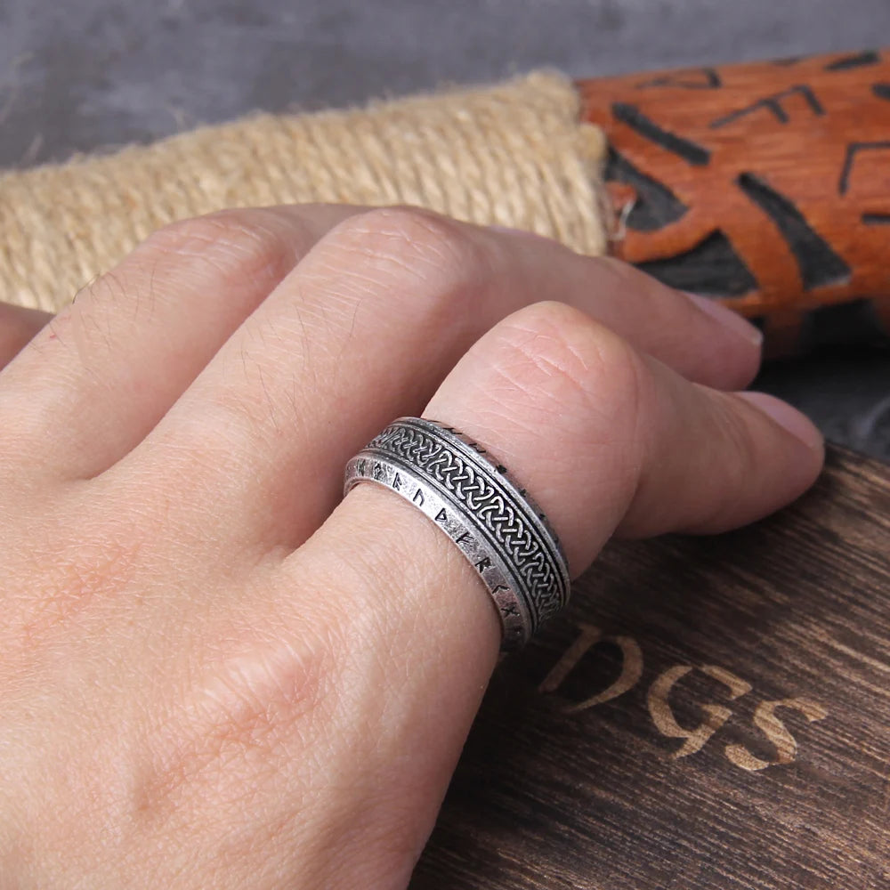 Never Fade viking rune cool stainless steel Celtic ring smooth fashion popular north europe gift amulet jewelry with wooden box
