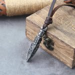 stainless steel Viking dragon spear Pendant Necklace with really cow leather chain As Men Gift with wooden box as gift