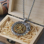 Fashion Gold Color rotating life tree in Amulet ouroboros Pendant Necklace with vikings wood box as men gift