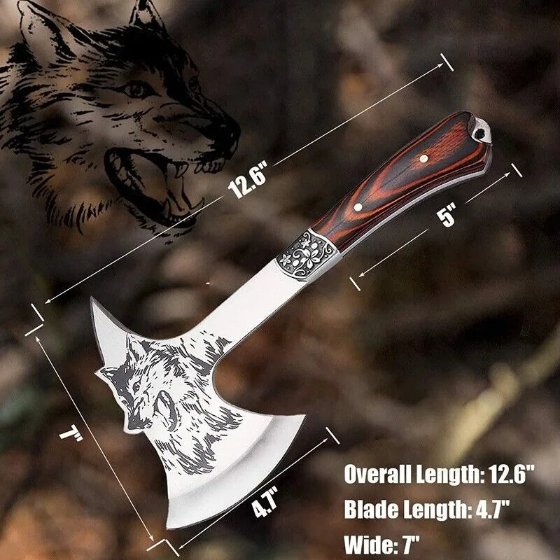 High Hardness Stainless Steel Survival Axe Multi-function Outdoor Camping Tactical Wolf-head Axe Hunting Tools Portable Tomahawk