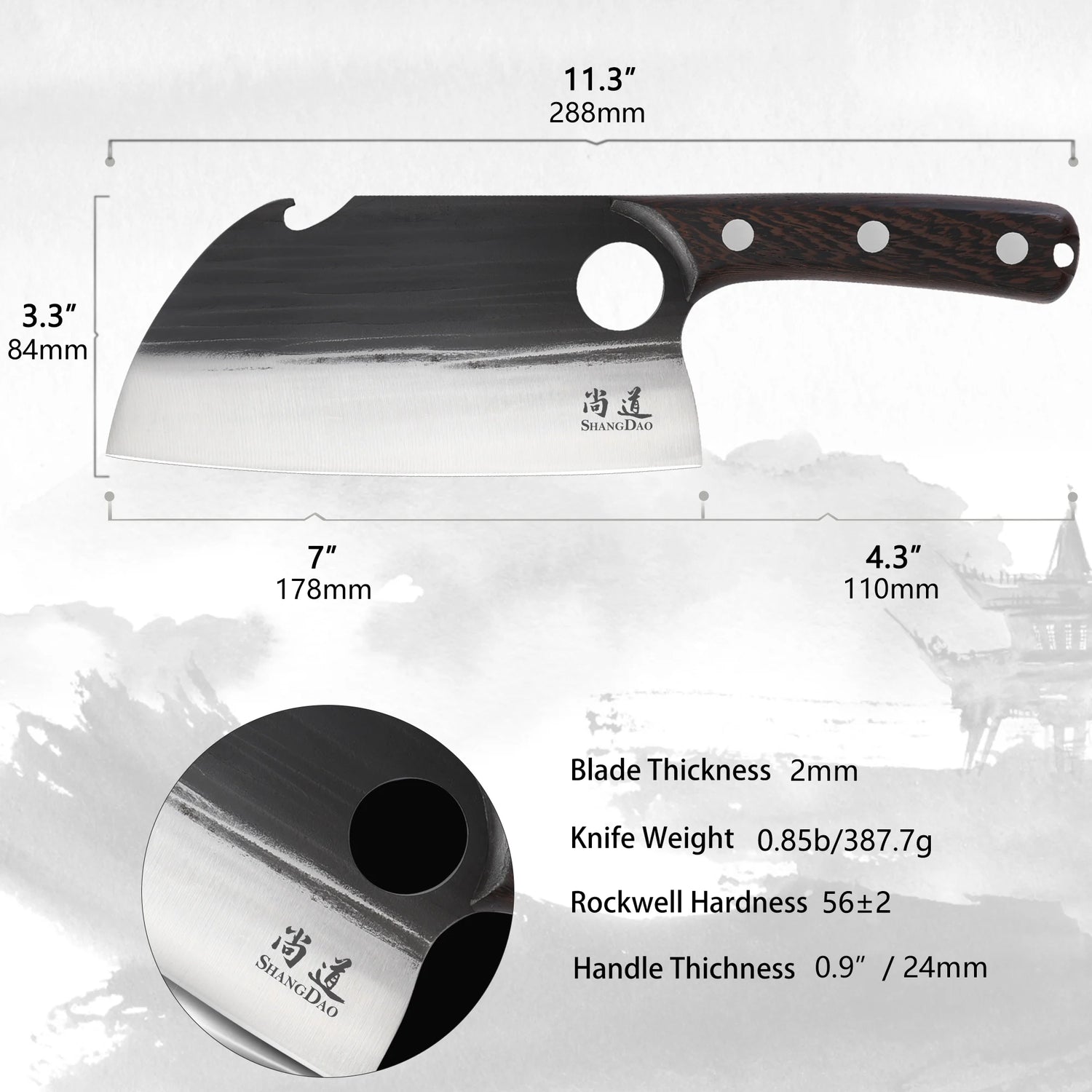 SHANGDAO 7"Deba Knife, Hand Forged Cleaver Butcher Knife for Meat Cutting, Japanese Kitchen Viking Knife with Sheath