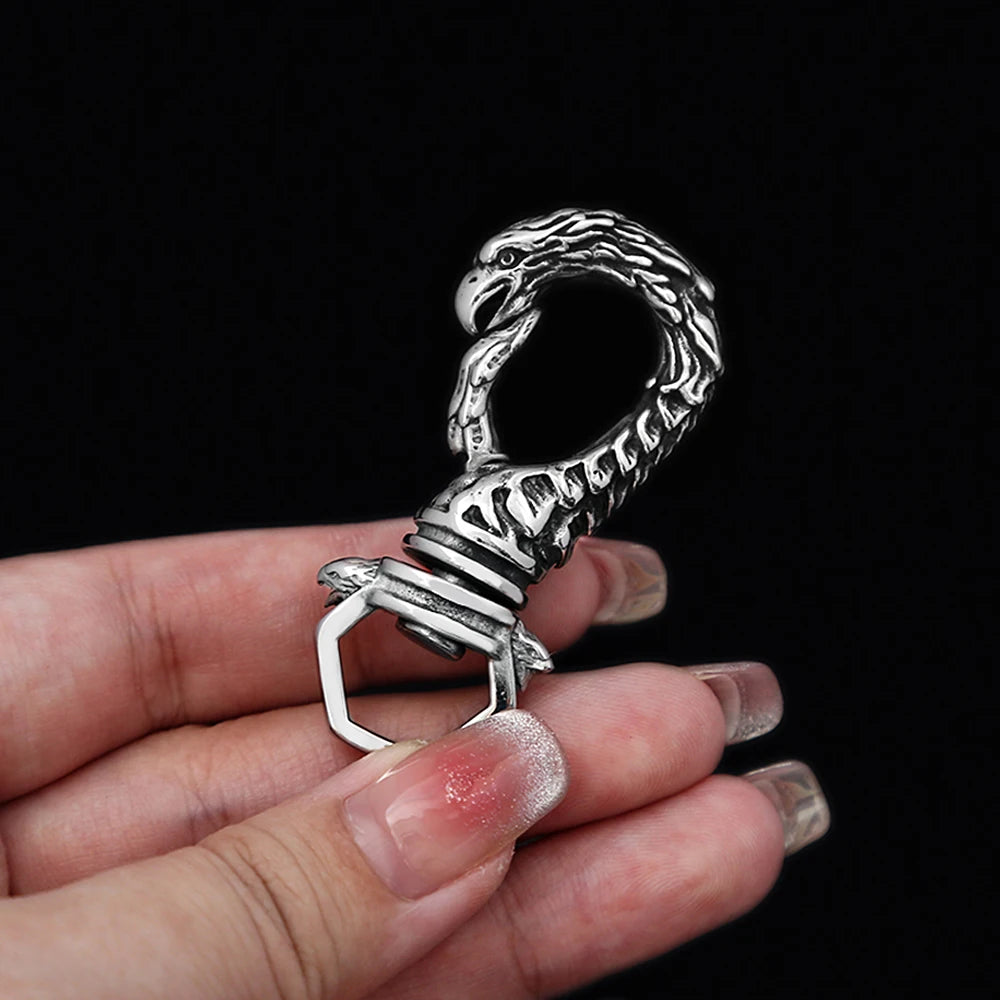 Vintage Punk Stainless Steel Vikings Dragon Keychain Fashion Rotatable Keyring Charm Car Key Accessories Male Jewelry Wholesale