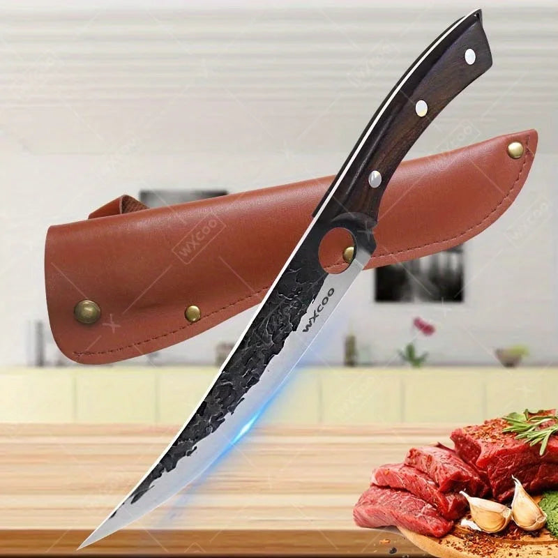 1 PC High Carbon Steel Boning Knife with Sheath Professional Kitchen Knife Multipurpose Fruit Vegetable Meat Fish Cleaver Sharp
