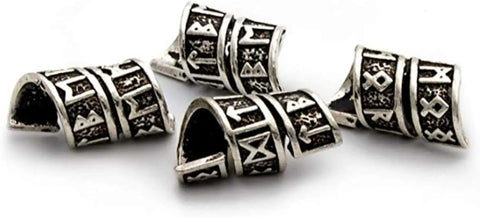 Viking Rune Beard Bead Coil Set (4-Pack) - Norse Rings for Hair, Dreads & Beards