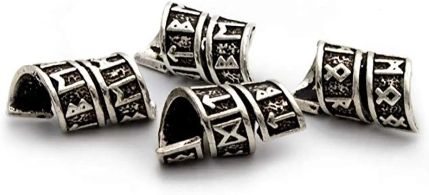 Viking Rune Beard Bead Coil Set (4-Pack) - Norse Rings for Hair, Dreads & Beards