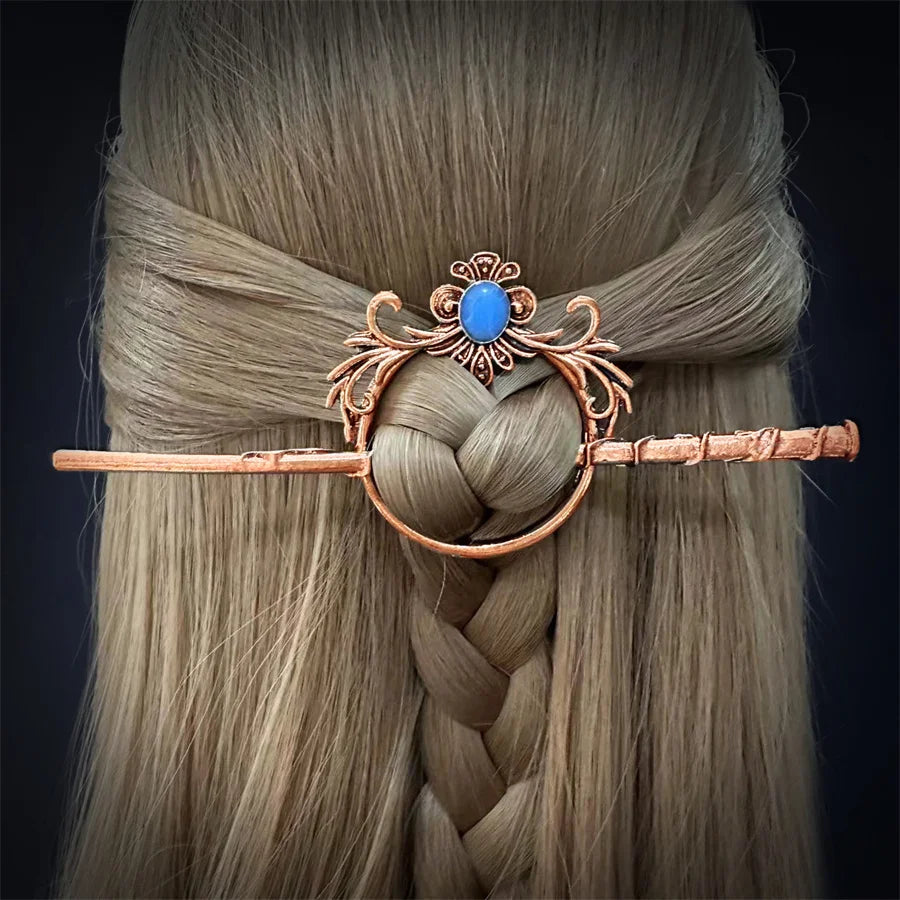 New Gothic Retro Cow Skull Skeleton Moonstone Hair Clips Hairpins for Women Fashion Deer Horn Hair Stick Hair Styling Tools