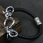 Viking Goat Head Bracelets Men Stainless Steel Vintage Viking Bangles rune Amulet Leather Icelandic Jewelry
