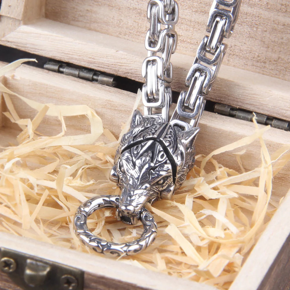 Never Fade Rock Viking Wolf Charm Bracelet Men's Stainless Steel Mesh Chain silver color Wolf Punk Bracelets Biker Jewelry