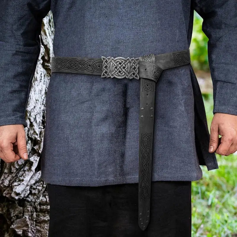 Medieval Vintage Belt Renaissance Viking Belt For Men Faux Leather Embossed Cosplay Belt With Embossed Buckle For Stage Show