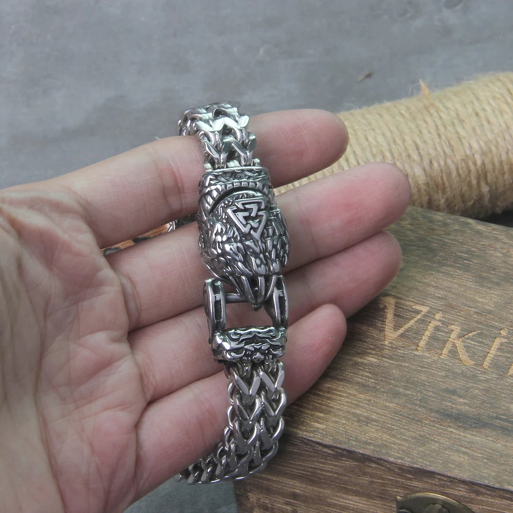 Never Fade Rock Viking Wolf Bracelet Men's Stainless Steel Mesh Chain Can Open Wolf Mouth Punk Bracelets Biker Jewelry