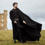Viking Hooded Cape – Medieval Black Renaissance Cloak with Hood, Chain Clasp for Halloween, Cosplay & Costume Events