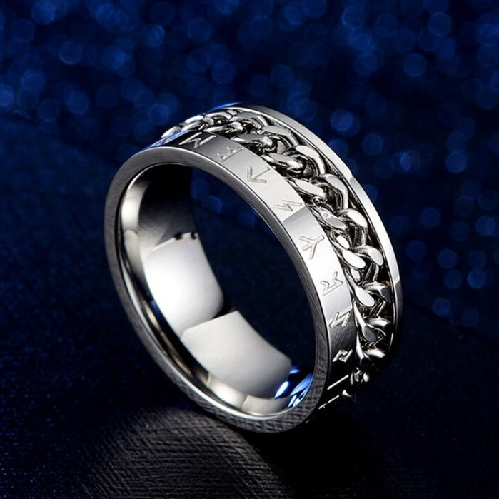 Viking Runes Spinner Chain Ring