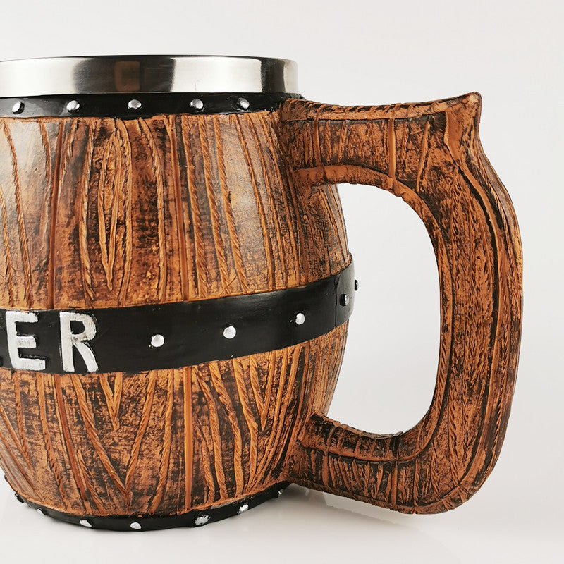 Oak Barrel Style Wooden Beer Tankard Mug