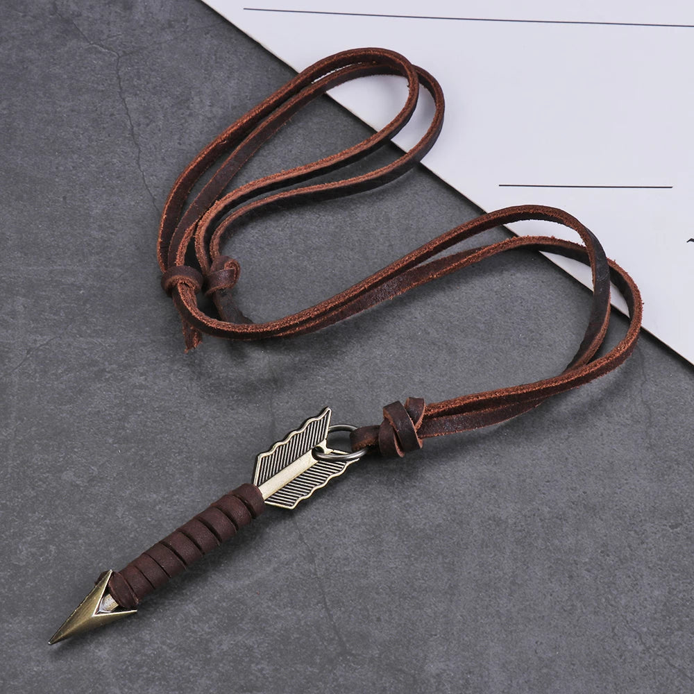 Handmade-Vintage-Leather-Arrow-Pendant-Necklace