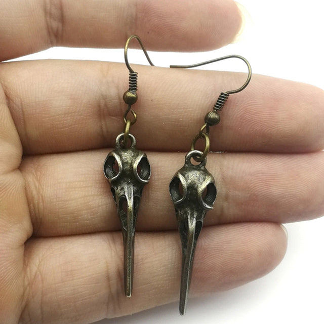 Raven Skull Drop Earrings