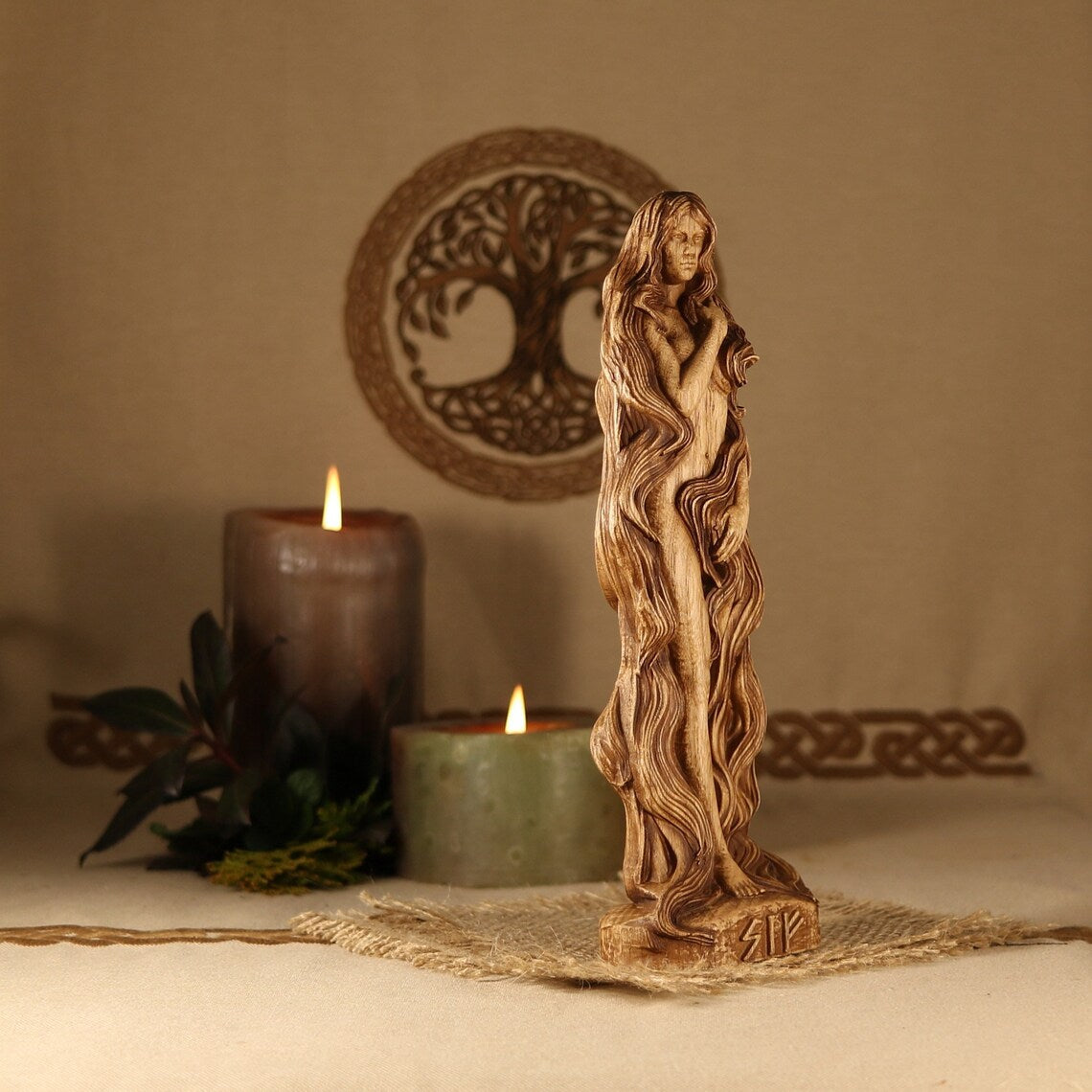 Sif, Norse Goddess Of Fertility Wooden Viking Statue