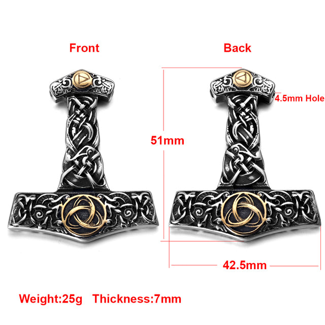 Mjolnir Thor's Hammer Trinity Pendant Necklace