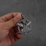 Thor's Hammer Pendant With Odin's Ravens Necklace