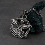 Thor's Hammer Pendant With Odin's Ravens Necklace