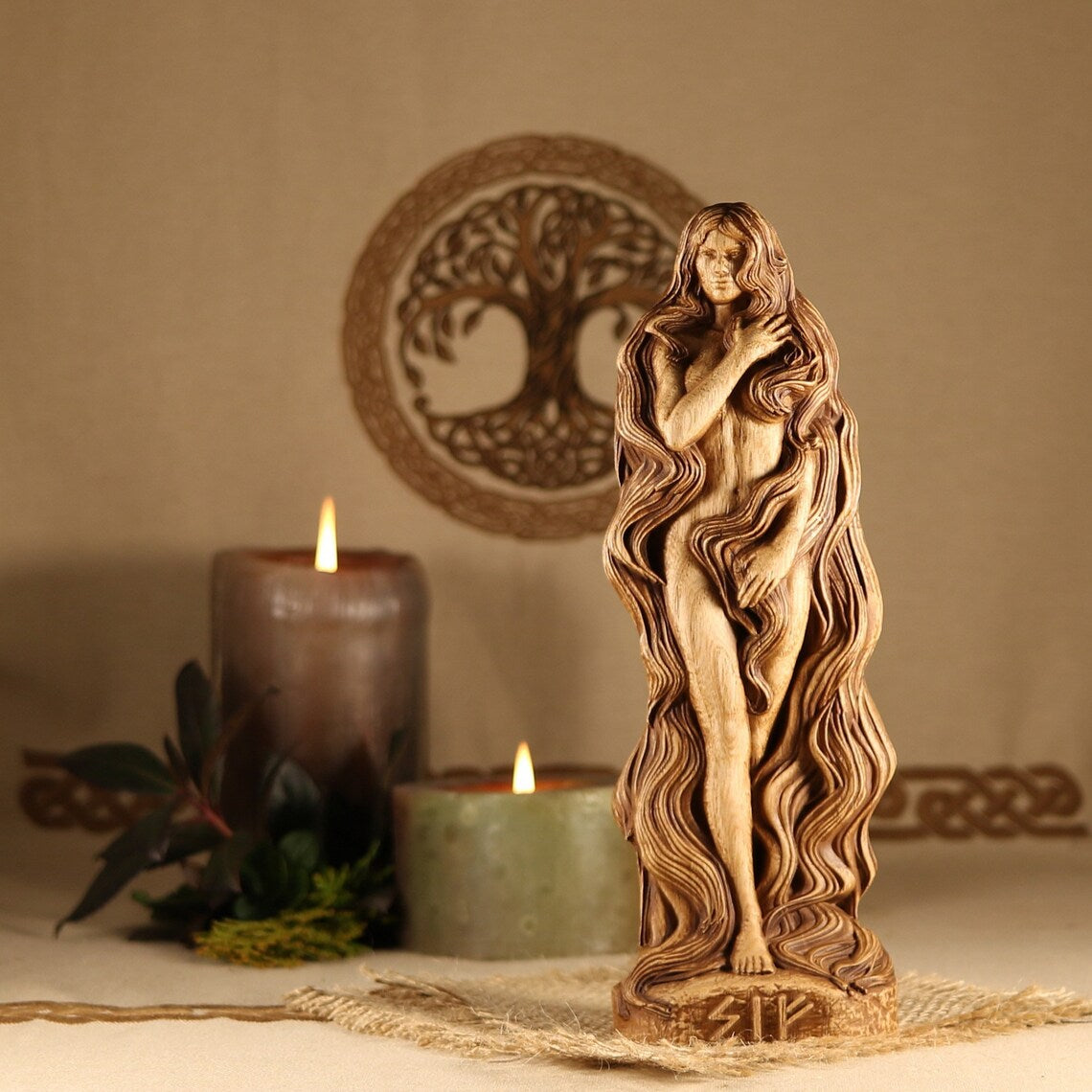 Sif, Norse Goddess Of Fertility Wooden Viking Statue