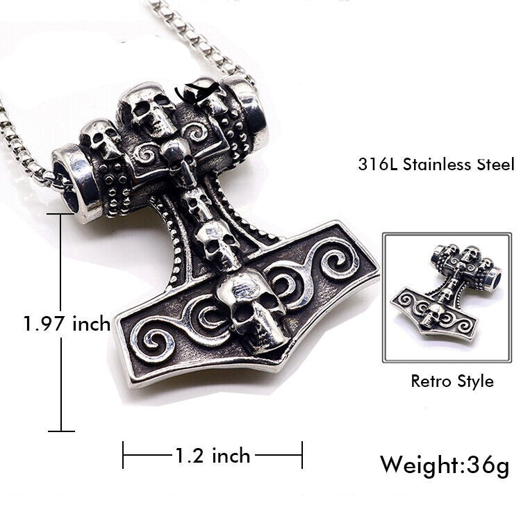 VIKING NECKLACE - MJOLNIR SKULL