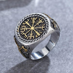 Gold Trimmed Viking Compass Vegvisir Ring With Axe