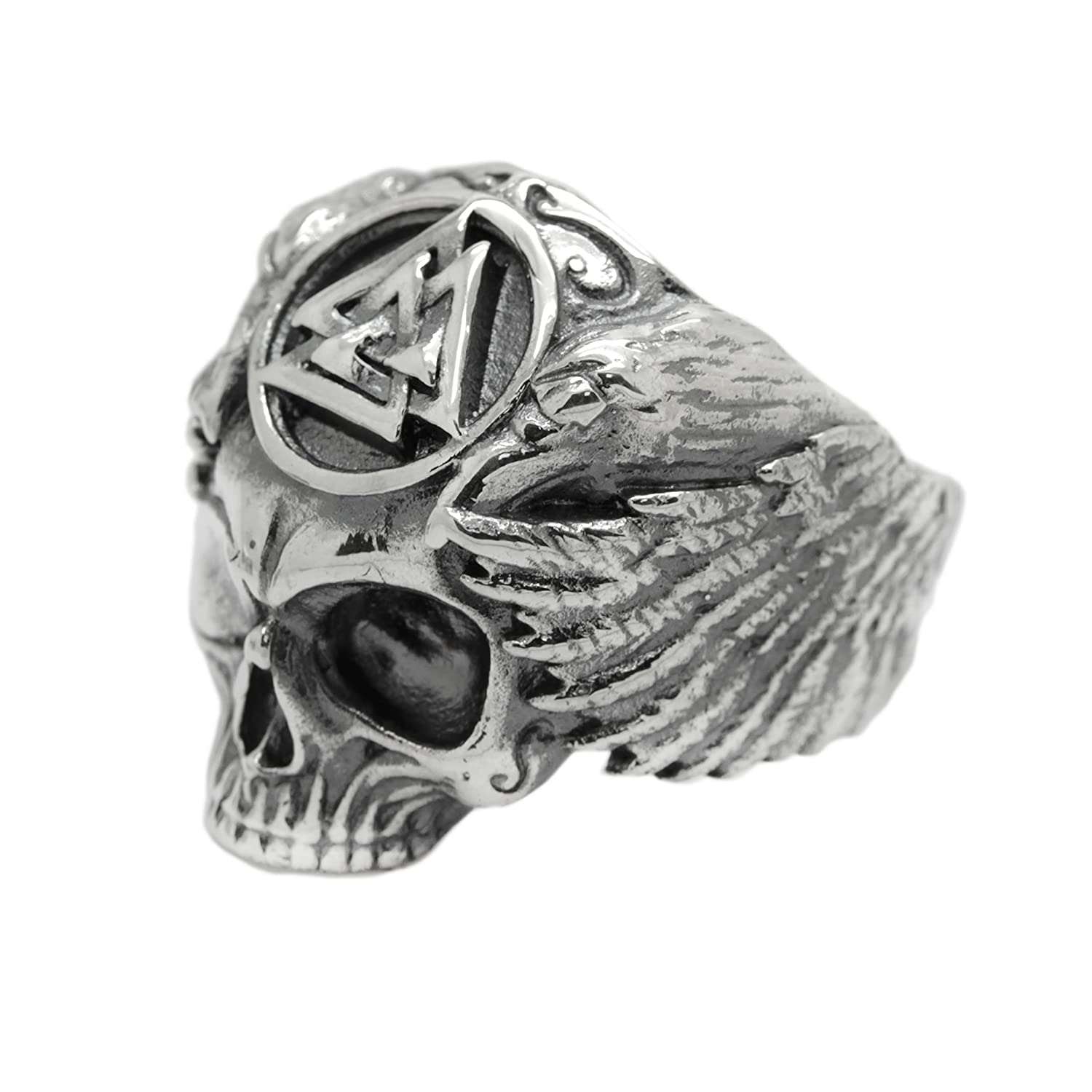 Valknut Skull Ring With Odin's Ravens