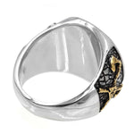 Gold Trimmed Viking Compass Vegvisir Ring With Axe