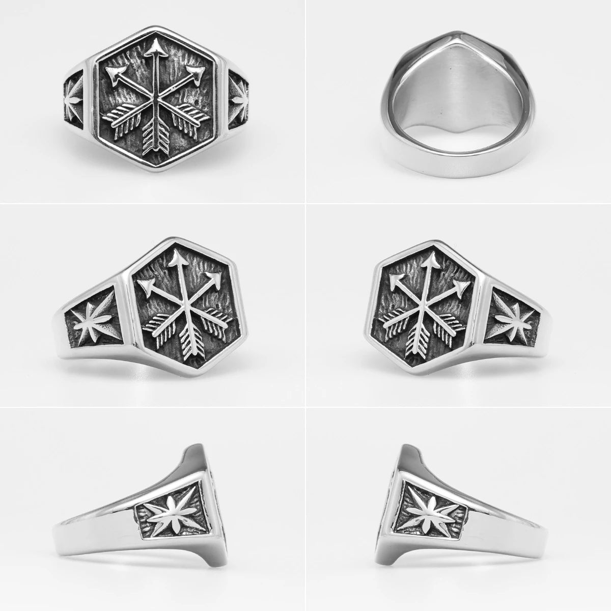 Hexagon Viking Arrow Couple Ring