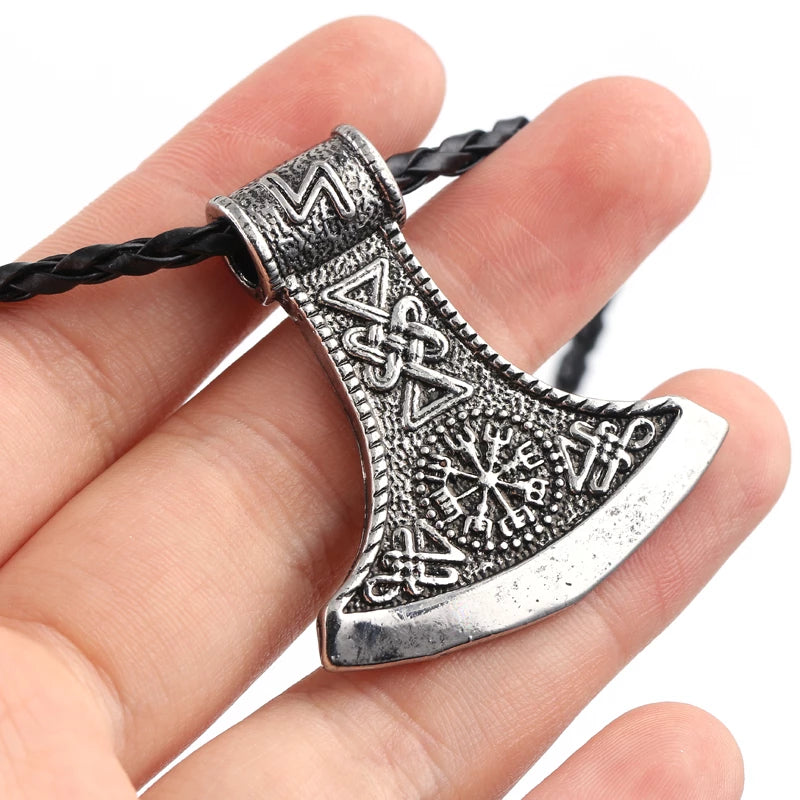 Viking Axe & Vegvisir Norse Necklace