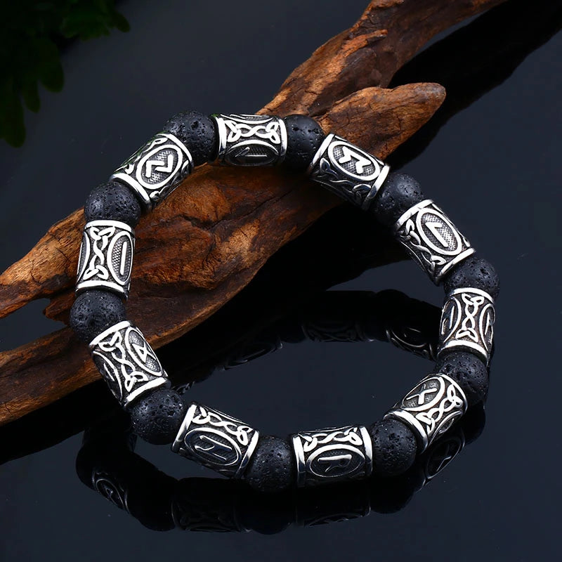 Runic Lava Stone Beads Viking Bracelet