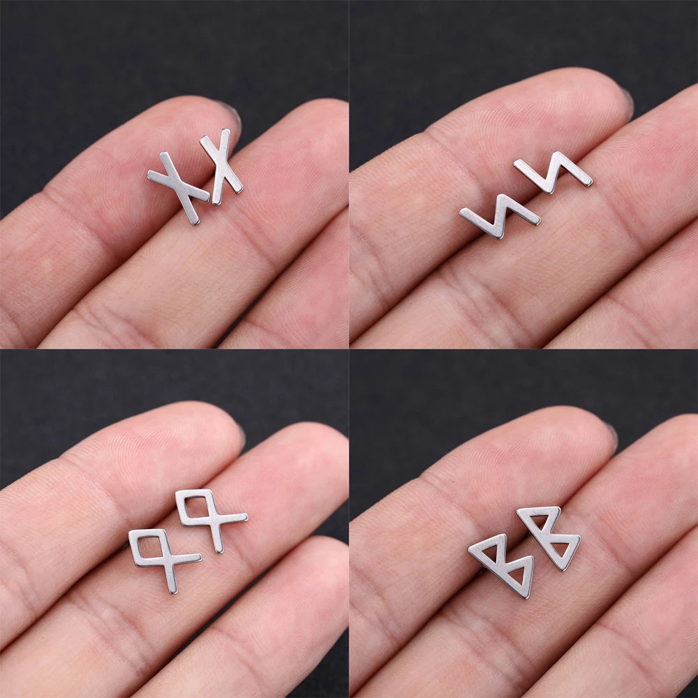 Viking Futhark Runes Stud Earrings