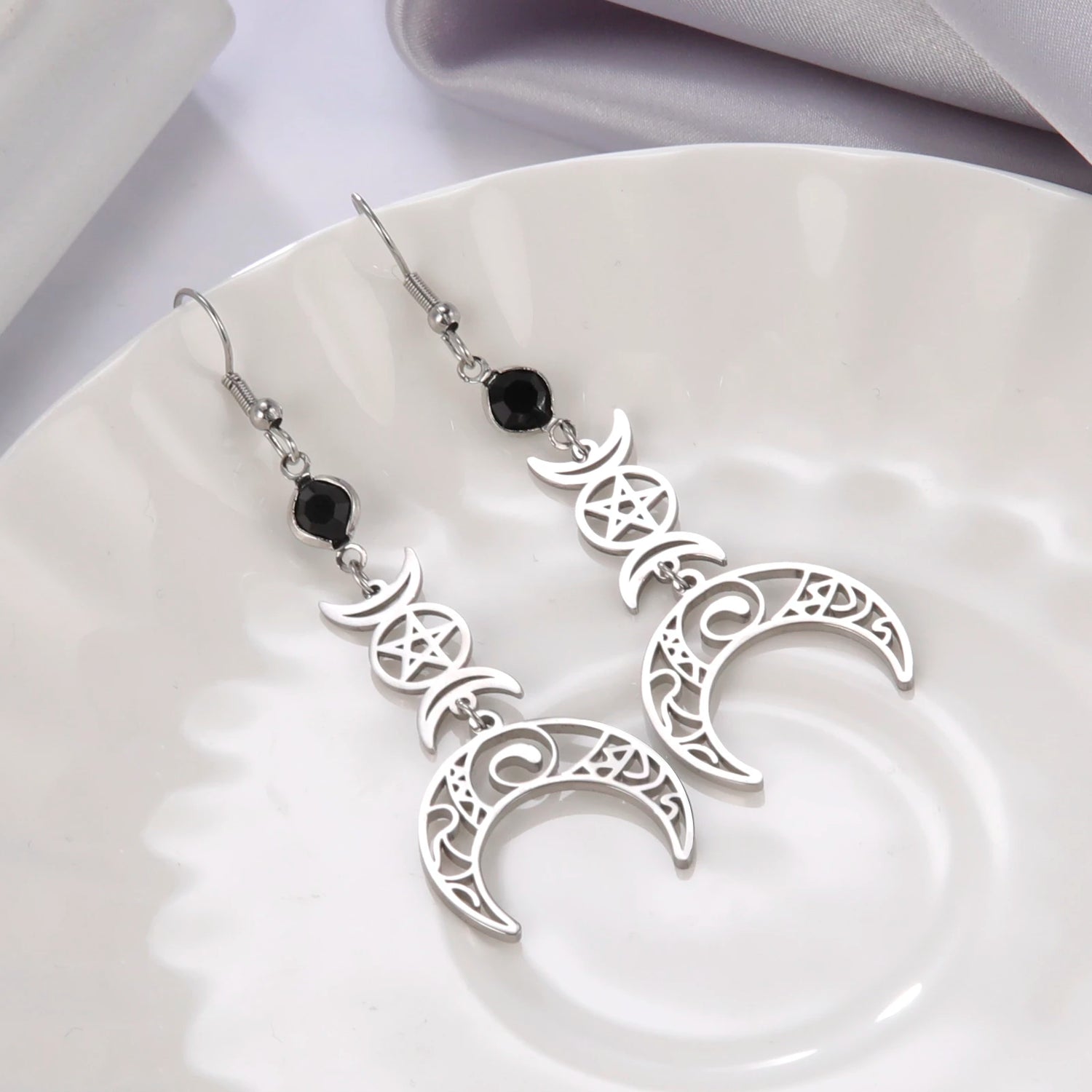 Dawapara Moon-Pendants Earrings-for-Women-Stainless-Steel