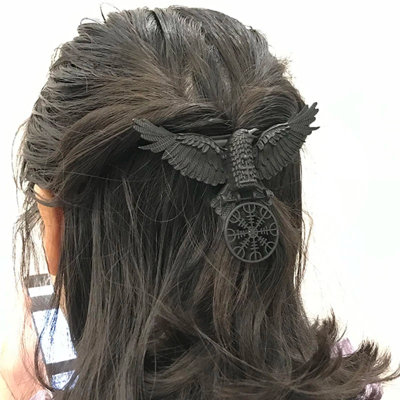 Raven Hairclip With Helm of Awe Symbol