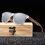 POLARIZED WOODEN SUNGLASSES WITH CLEAR FRAME