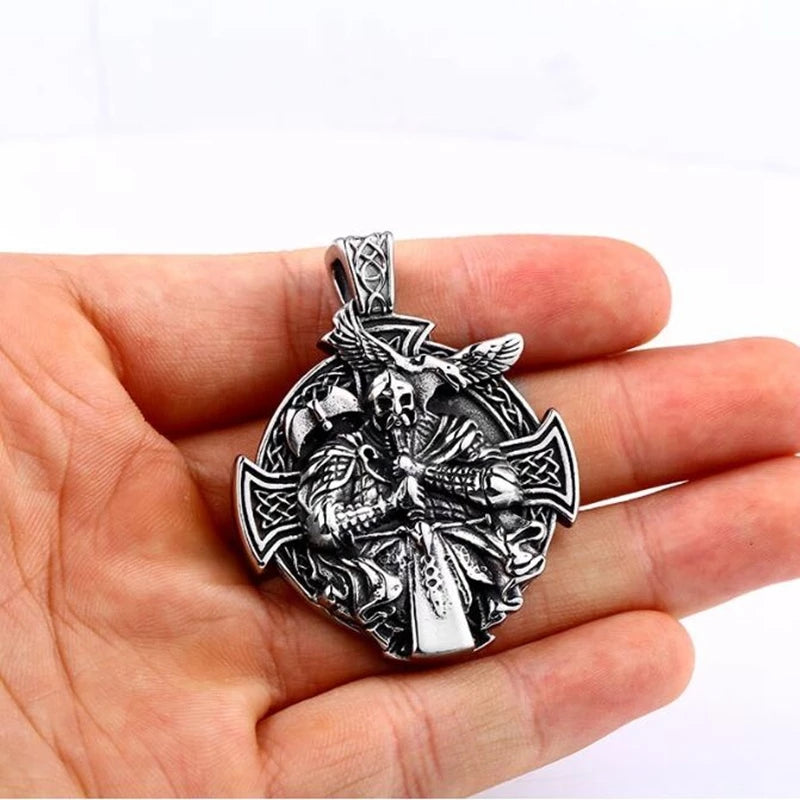 Viking Odin Warrior Raven Shield Pendant Necklace