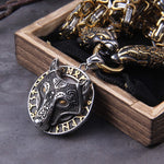 Gold Trimmed King Chain With Dragon Heads & Fenrir Pendant