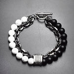 Men's Double Chain Link Stone Bracelet