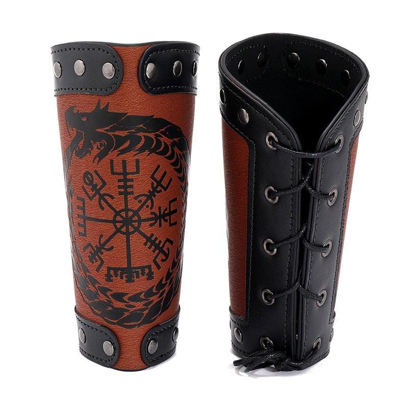 Jormungandr Viking Compass Leather Wristband