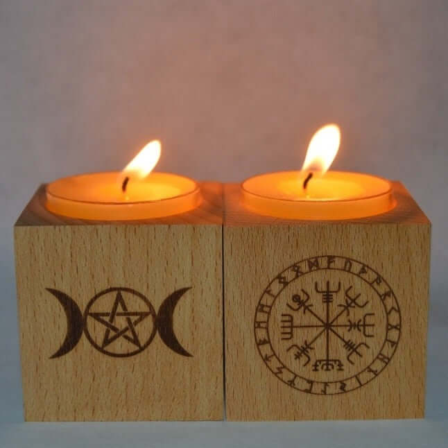 2Pcs Wooden Altar Candle Holders