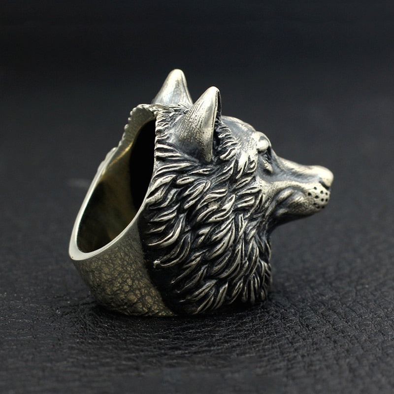 Wolf Head Viking Ring