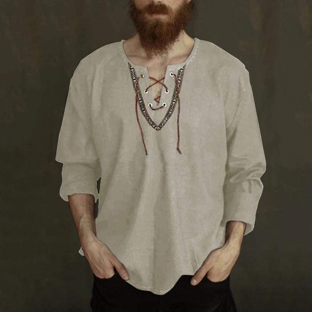 Medieval Lace-Up V-Neck Viking Long Sleeve Shirt