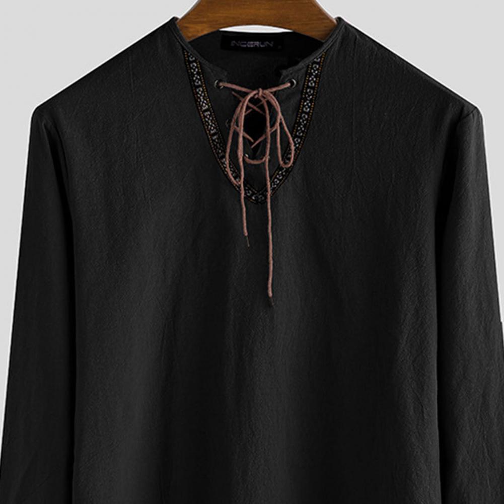 Medieval Lace-Up V-Neck Viking Long Sleeve Shirt