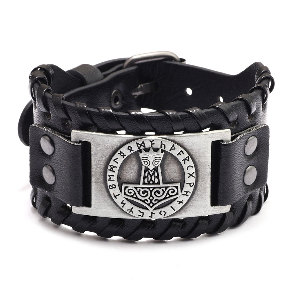 Thor's Hammer Viking Leather Bracelet