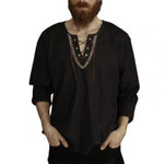 Medieval Lace-Up V-Neck Viking Long Sleeve Shirt